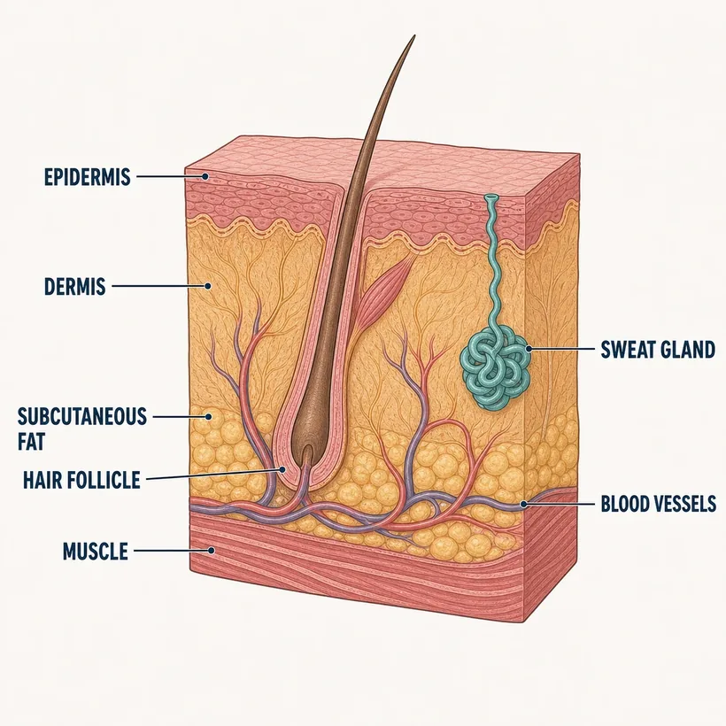 Skin Layers anatomy diagram with labeled structures