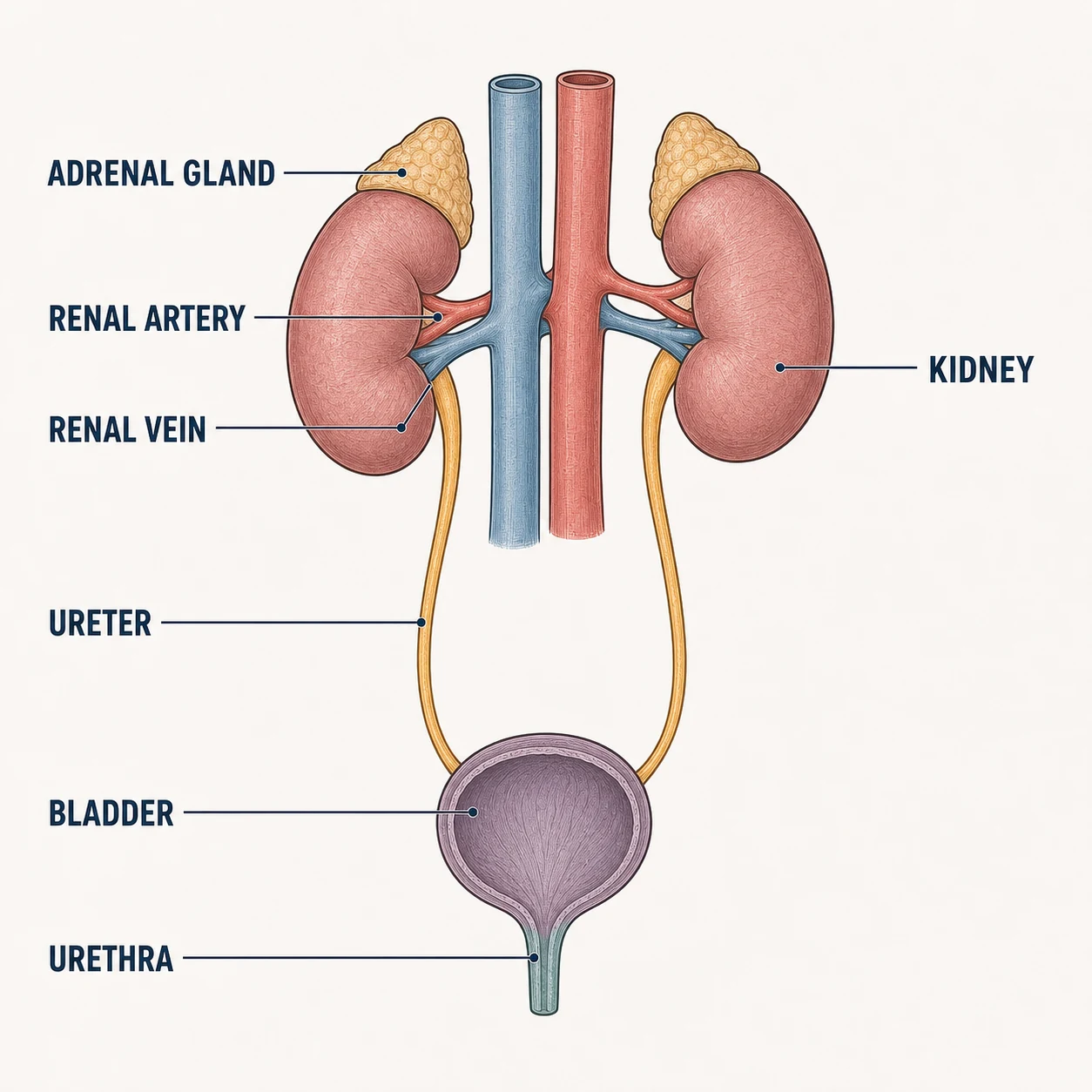 Urinary System anatomy diagram with labeled structures